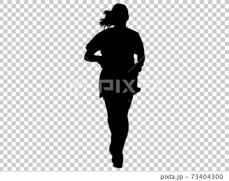 ジョギングをする女性シルエット 正面1のイラスト素材