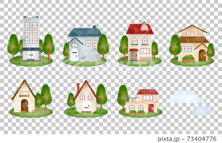 Summer building set watercolor style illustration Summer building set watercolor style illustration 73404776