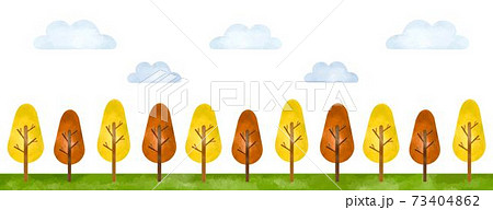 紅葉した木々が並ぶ景色 水彩風イラストのイラスト素材