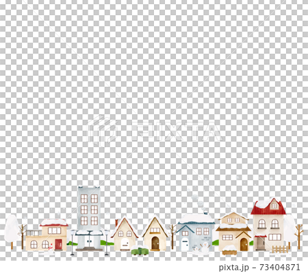 雪が降る冬の街並み　上部余白　水彩風イラスト 73404871