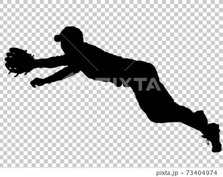 横っ飛びをする野手のシルエットのイラスト素材