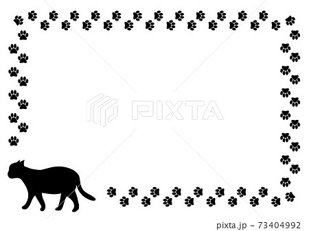 歩く猫のシルエットと足跡のカードのイラスト素材