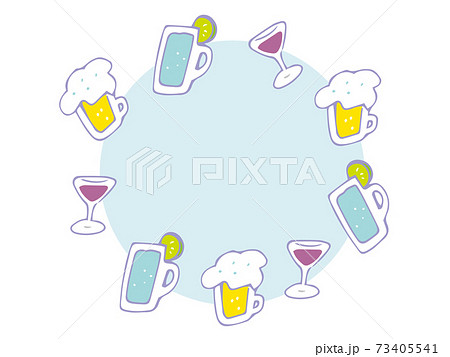 お酒 アルコールグラス ビール ワイン サワー フレーム 枠 丸枠のイラスト素材