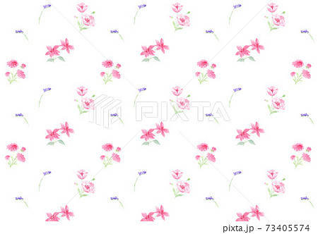 水彩で描いたピンクの花のパターン スウォッチ登録してますのイラスト素材