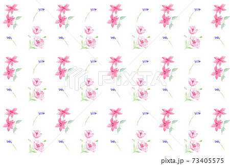 クレマチスとポピーとスターチスの花柄パターン 水彩 スウォッチ登録のイラスト素材