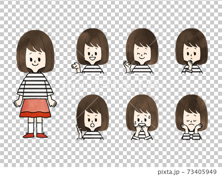 女孩的面部套裝水彩 73405949