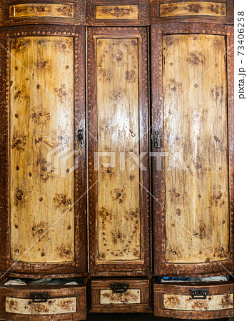 Antique Soviet wooden wardrobe with three doors and drawers Antique Soviet wooden wardrobe with three doors and drawers 73406258