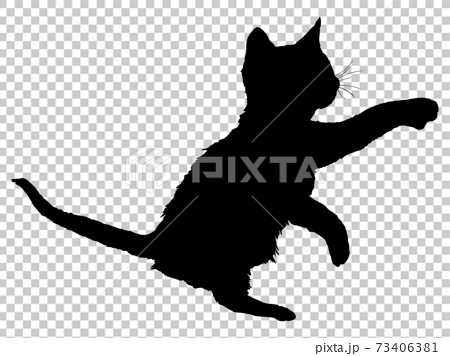 猫パンチをする子猫のシルエットのイラスト素材