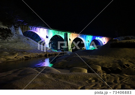 雪の遠野　釜石線めがね橋（宮守川橋梁） 73406883
