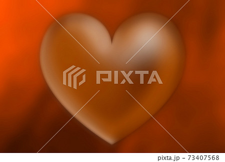 オレンジ色のたなびくサテン布を背景に艶っぽい立体的なハートが浮かぶ幻想的な背景イラスト 他色あります 73407568