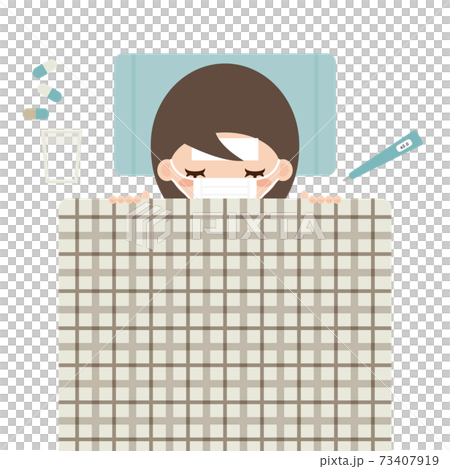高熱で寝込む女性のイラスト 73407919