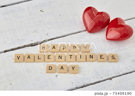 HAPPY Valentine's day text on white wood 73409190