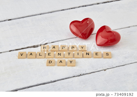 HAPPY Valentine's day text on white wood 73409192