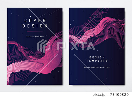 Front and back of book cover template design, abstract pink striped lines on dark blue 73409320