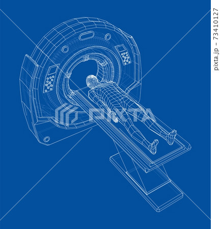 MRI machine scanning patient inside. Vector MRI machine scanning patient inside. Vector 73410127
