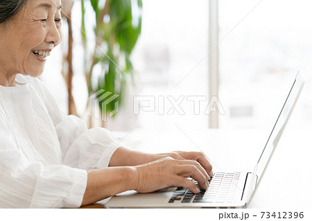 パソコンを操作するシニア女性 パソコンを操作するシニア女性 73412396