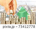 Exposure of Finance and Saving money banking concept,Hope of investor concept,Male hand putting money coin like stack growing business. background the city 73412778