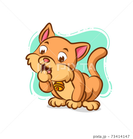 The cat with the necklace is licking his pawn... - Stock Illustration  [73414147] - PIXTA