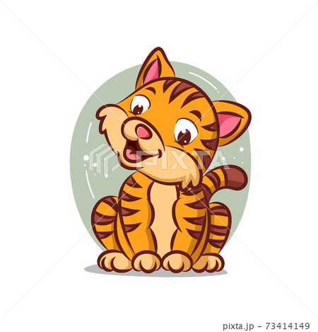 The cat with the tiger pattern is sitting with the big smile 73414149