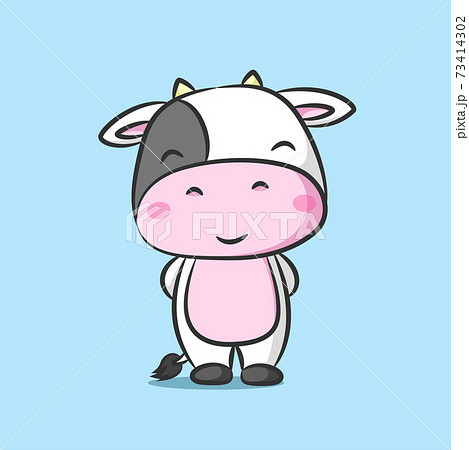 The cute cow with the big head is standing and smiling The cute cow with the big head is standing and smiling 73414302