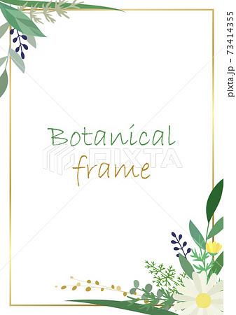 花や葉などボタニカルフレームのイラスト素材 ベクター 白背景 切り抜き のイラスト素材
