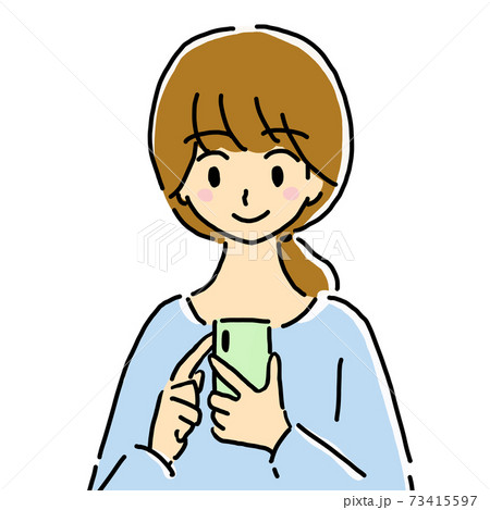 スマホを操作している女性のイラストのイラスト素材