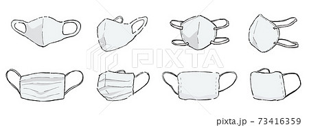 形状や素材が違う白いマスクイラストセットのイラスト素材