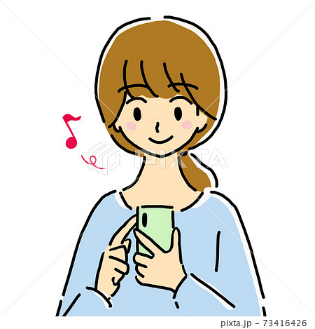 スマホを手に持つ若い女性のイラストのイラスト素材 スマホを手に持つ若い女性のイラストのイラスト素材