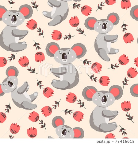 Seamless Pattern With Cute Koala Baby And のイラスト素材