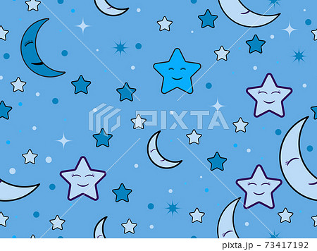 Good night. Sleeping crescent and stars seamless pattern. Night sky. Sweet dream, print for bed linen, pajamas and paper. Vector illustration Good night. Sleeping crescent and stars seamless pattern. Night sky. Sweet dream, print for bed linen, pajamas and paper. Vector illustration 73417192