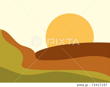 Green hills landscape in minimalist style. Boho decor for prints, posters and interior design. Mid Century modern decor. Green fields. Vector illustration Green hills landscape in minimalist style. Boho decor for prints, posters and interior design. Mid Century modern decor. Green fields. Vector illustration 73417197