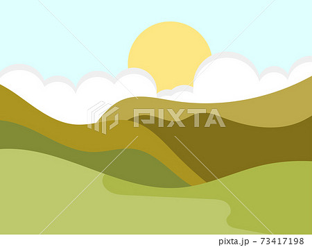 Green hills landscape in minimalist style. Boho decor for prints, posters and interior design. Mid Century modern decor. Green fields. Vector illustration Green hills landscape in minimalist style. Boho decor for prints, posters and interior design. Mid Century modern decor. Green fields. Vector illustration 73417198