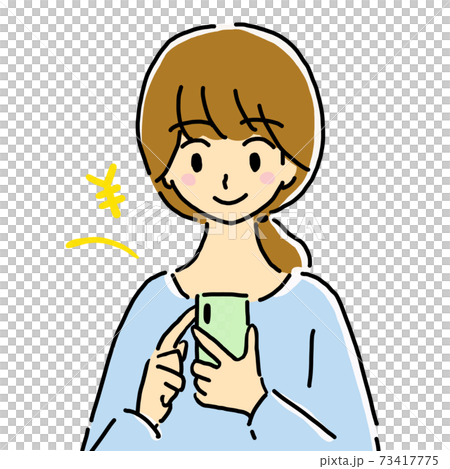 Illustration of a young woman making money on her smartphone Illustration of a young woman making money on her smartphone 73417775