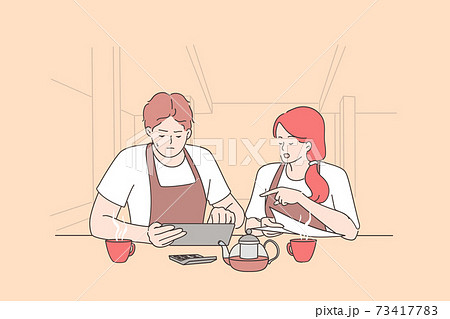 Bankrupt and calculating restaurant expenses concept 73417783