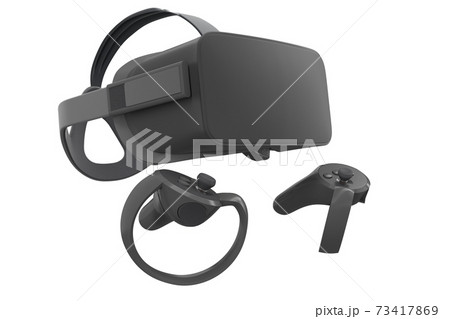 Virtual reality glasses and controllers for online gaming isolated on white Virtual reality glasses and controllers for online gaming isolated on white 73417869