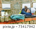 Tired woman civil engineer sleeping in work time 73417942