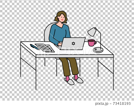 A woman teleworking on a computer A woman teleworking on a computer 73418193