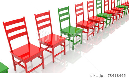 Row of chairs in red and green.Social distancing concept 73418446