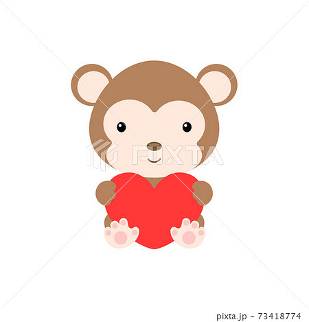 Cute funny monkey with heart on white background. Cartoon animal character for congratulation with St. Valentine day, greeting card, invitation, wall decor, sticker. Colorful vector illustration. Cute funny monkey with heart on white background. Cartoon animal character for congratulation with St. Valentine day, greeting card, invitation, wall decor, sticker. Colorful vector illustration. 73418774