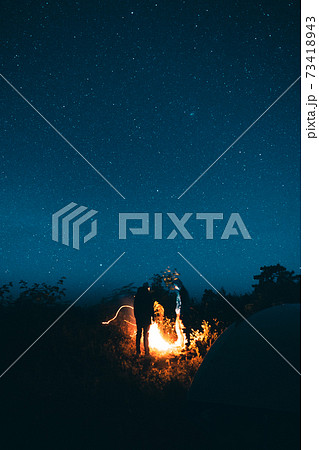 Camping in a Tent Under the Stars 73418943