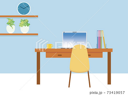 リモートワーク在宅ワークのイメージイラスト デスク椅子pcパソコンイラスト観葉植物のイラスト素材