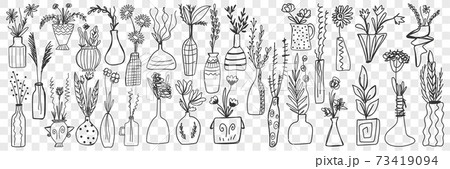 Flowers in pots doodle set 73419094