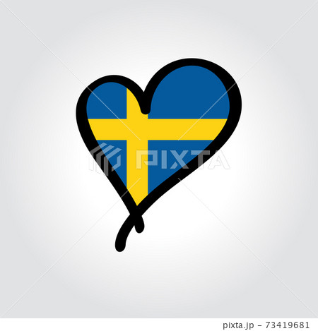 Swedish flag heart-shaped hand drawn logo. Vector illustration. Swedish flag heart-shaped hand drawn logo. Vector illustration. 73419681