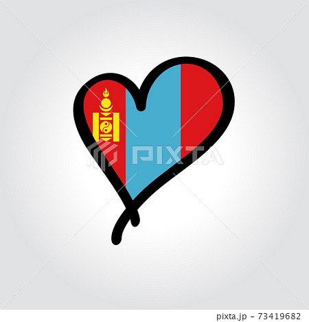 Mongolian flag heart-shaped hand drawn logo. Vector illustration. Mongolian flag heart-shaped hand drawn logo. Vector illustration. 73419682