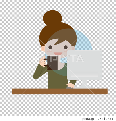 パソコンのブルーライトを浴びているイメージの女性イラスト 73419734