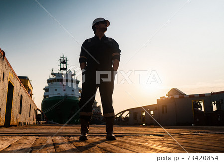 Marine Deck Officer or Chief mate on deck of offshore vessel or ship 73420854