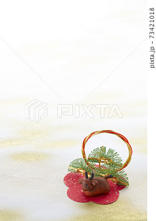 和風年賀状素材　干支　紙粘土--丑、牛、丑年、うし 73421018