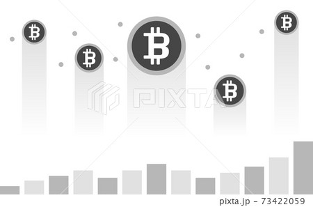上昇する仮想通貨ビットコインのロゴ入りコインと棒グラフ - BTC・値上がり・高騰イメージの白黒 73422059