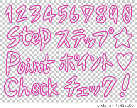 A set of numbers and letters with pink handwritten borders 73422106