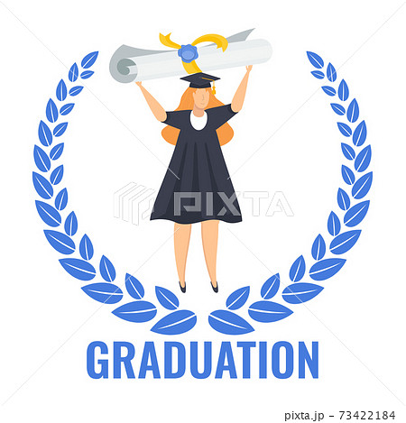 Student girl raised a diploma scroll above her head. 73422184